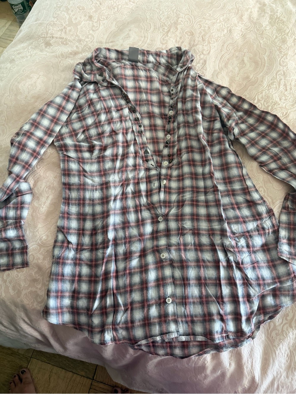 Free People Plaid Button-Up Shirt in Gray & Rust
